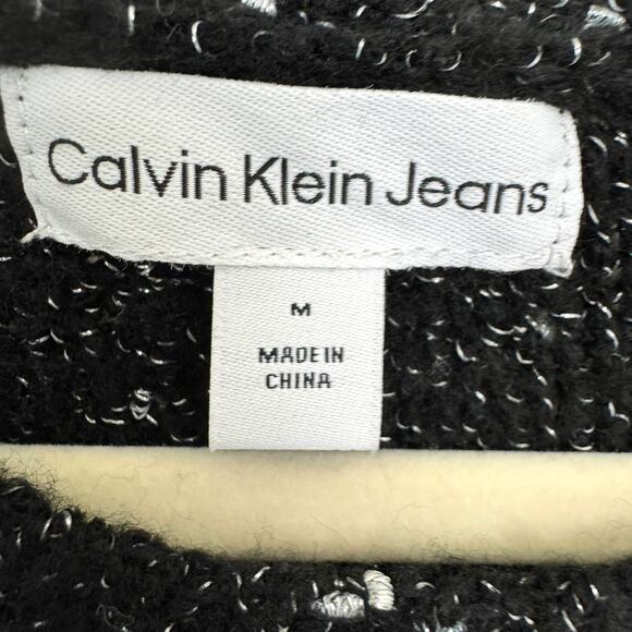 Calvin Klein Jeans Womens Knit Pullover Sweater Size M Metallic Marled Black - Picture 2 of 6